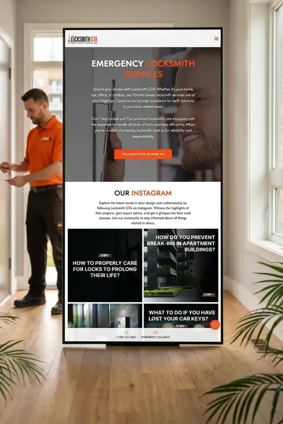 Site mobile de Locksmith GTA sur un cellulaire