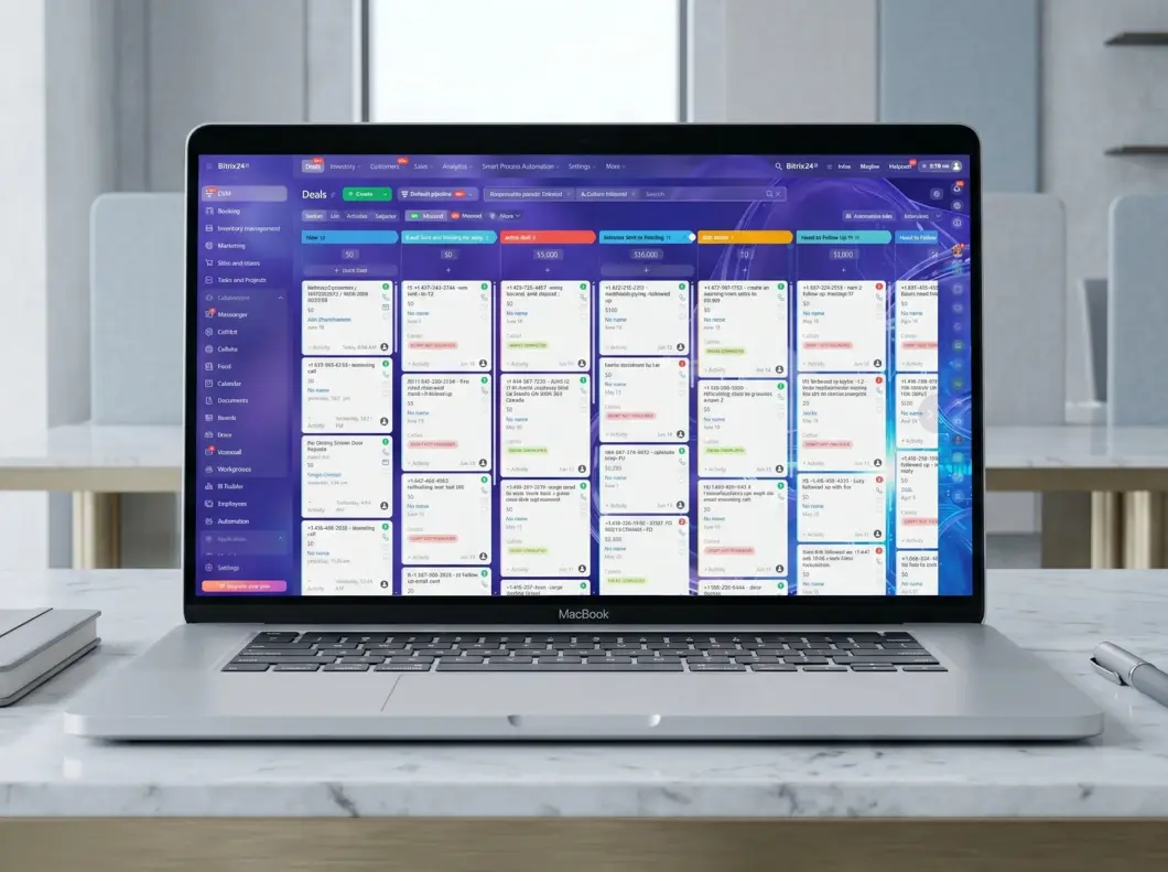 Bitrix24 CRM on a MacBook for Reliance Doorsmith