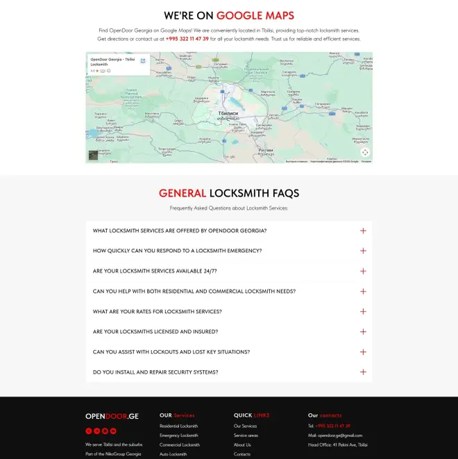 OpenDoor Georgia home page sections on desktop