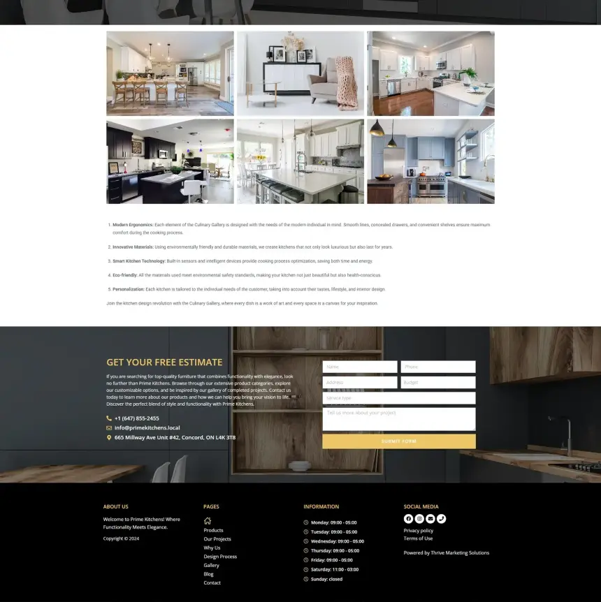 Page de la galerie de cuisines de Prime Kitchens, avec le formulaire d’estimation