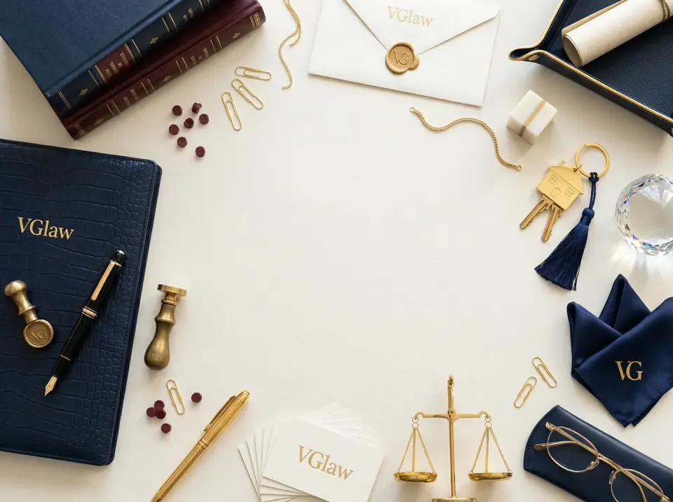 VG Law brand identity in navy and gold