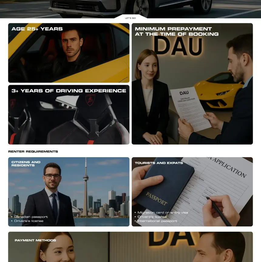 About and service pages of the DAU Rental car rental website
