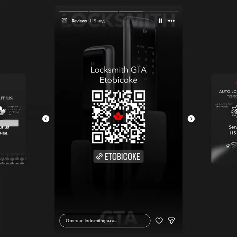 Locksmith GTA Instagram post with a QR code