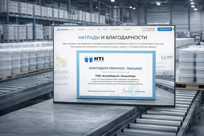 Section des distinctions et des lettres de recommandation de KazakhUpack sur un écran d’ordinateur