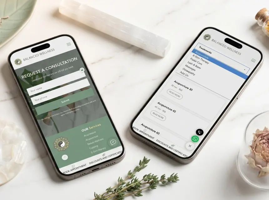 Balanced Wellness mobile booking and sticky bar