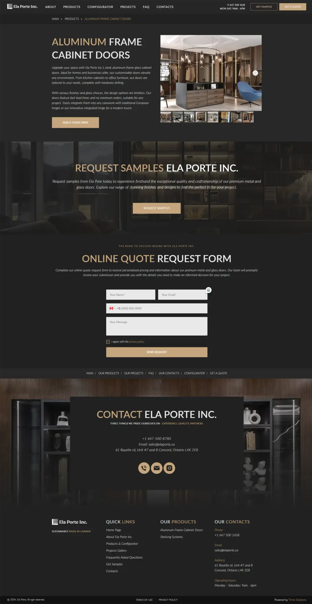 Ela Porte 网站的铝框柜门产品页