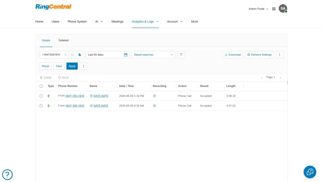 RingCentral calls linked to Bitrix24