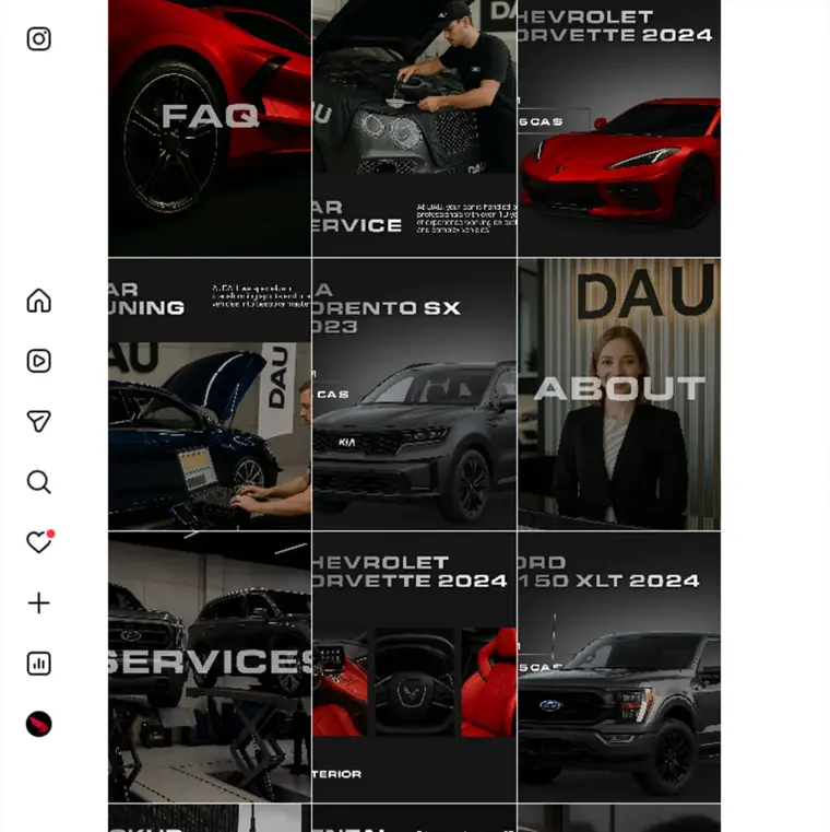 DAU Rental Instagram feed with branded posts