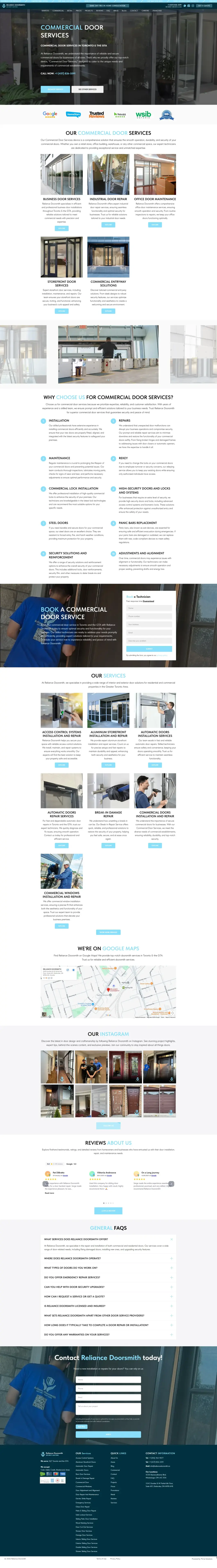 Reliance Doorsmith 网站的商用门服务页面