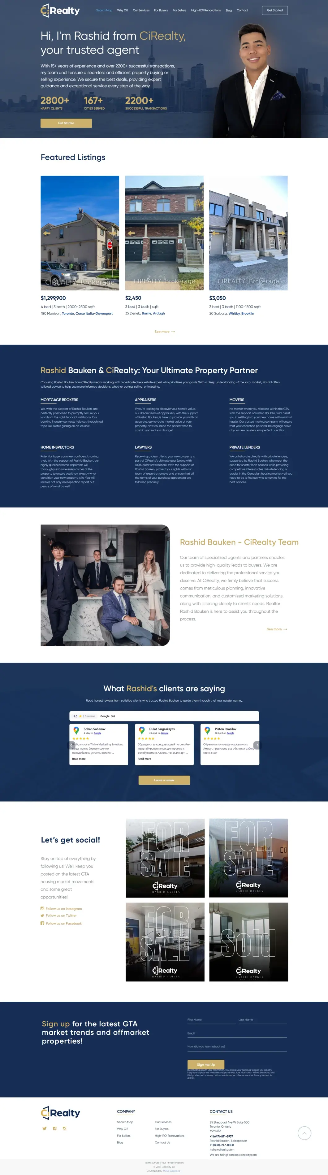 Full home page of RashidCiRealty.com, Toronto realtor website