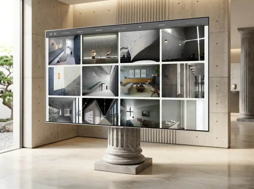 Pozzolano project gallery shown on a large screen