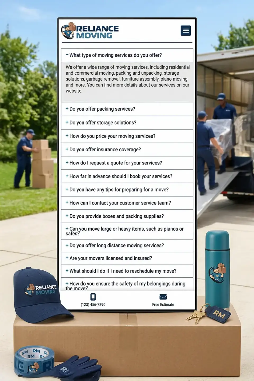 Reliance Moving mobile website on a phone