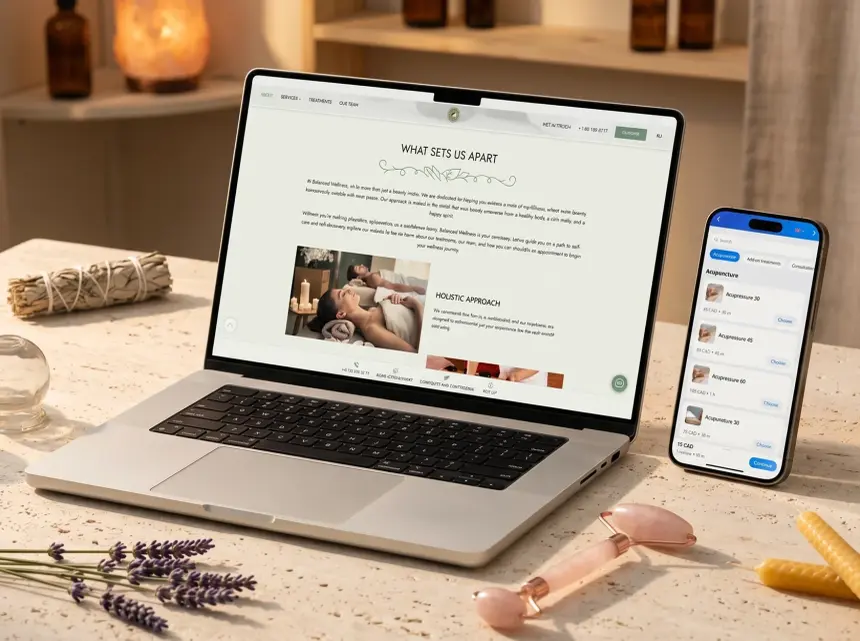Balanced Wellness about page on a laptop