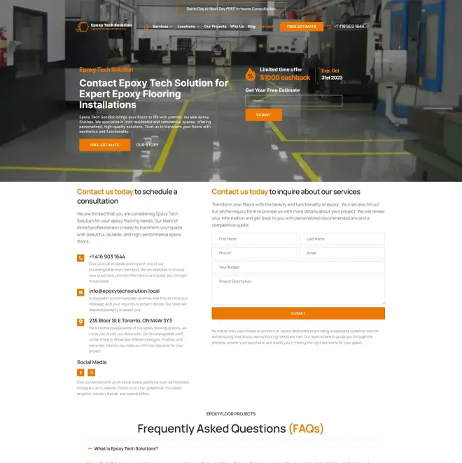 Free estimate form on the Epoxy Tech Solution website