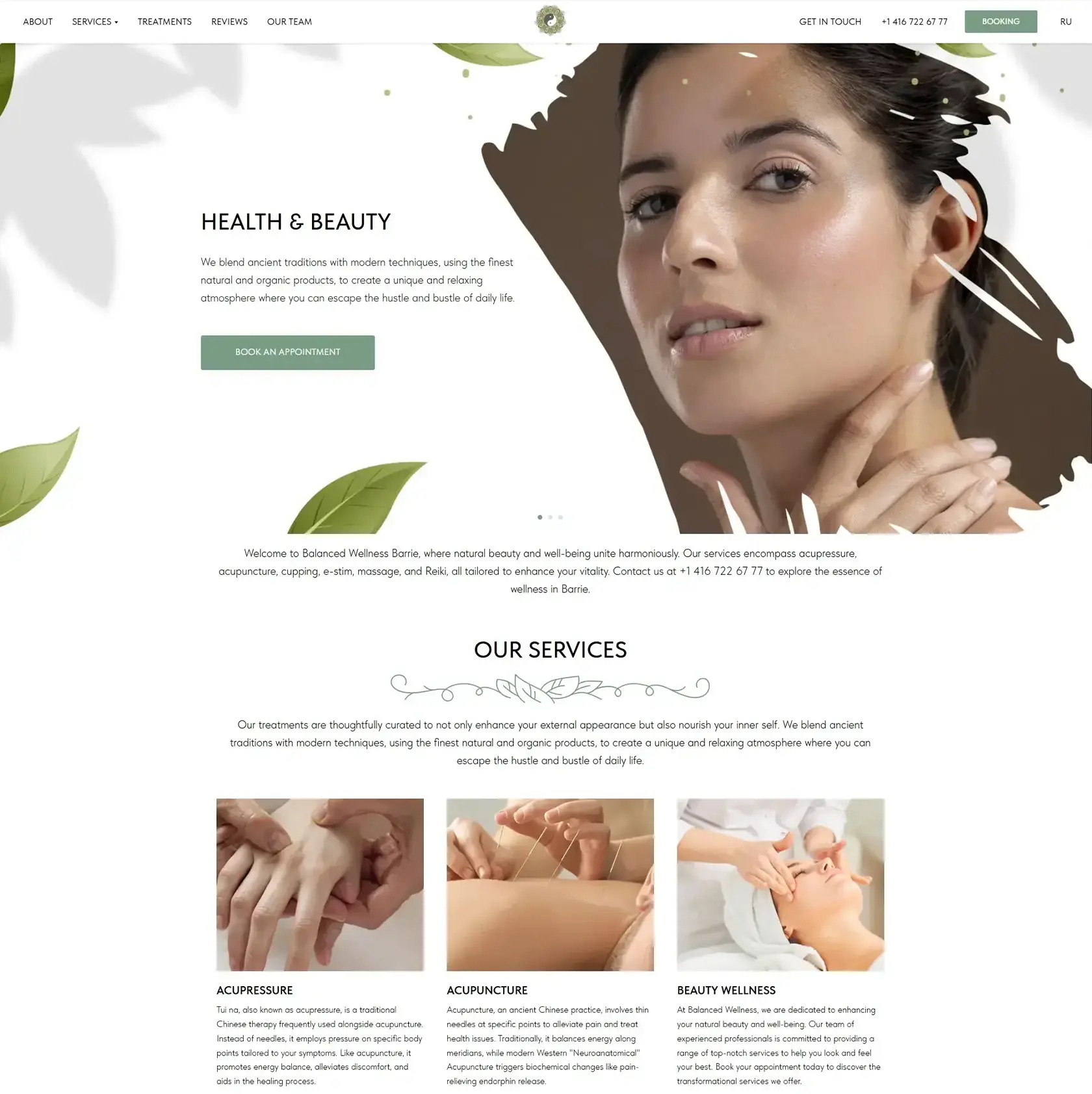 Balanced-wellness.ca first screen - wellness studio website in Barrie by Thrive Solutions