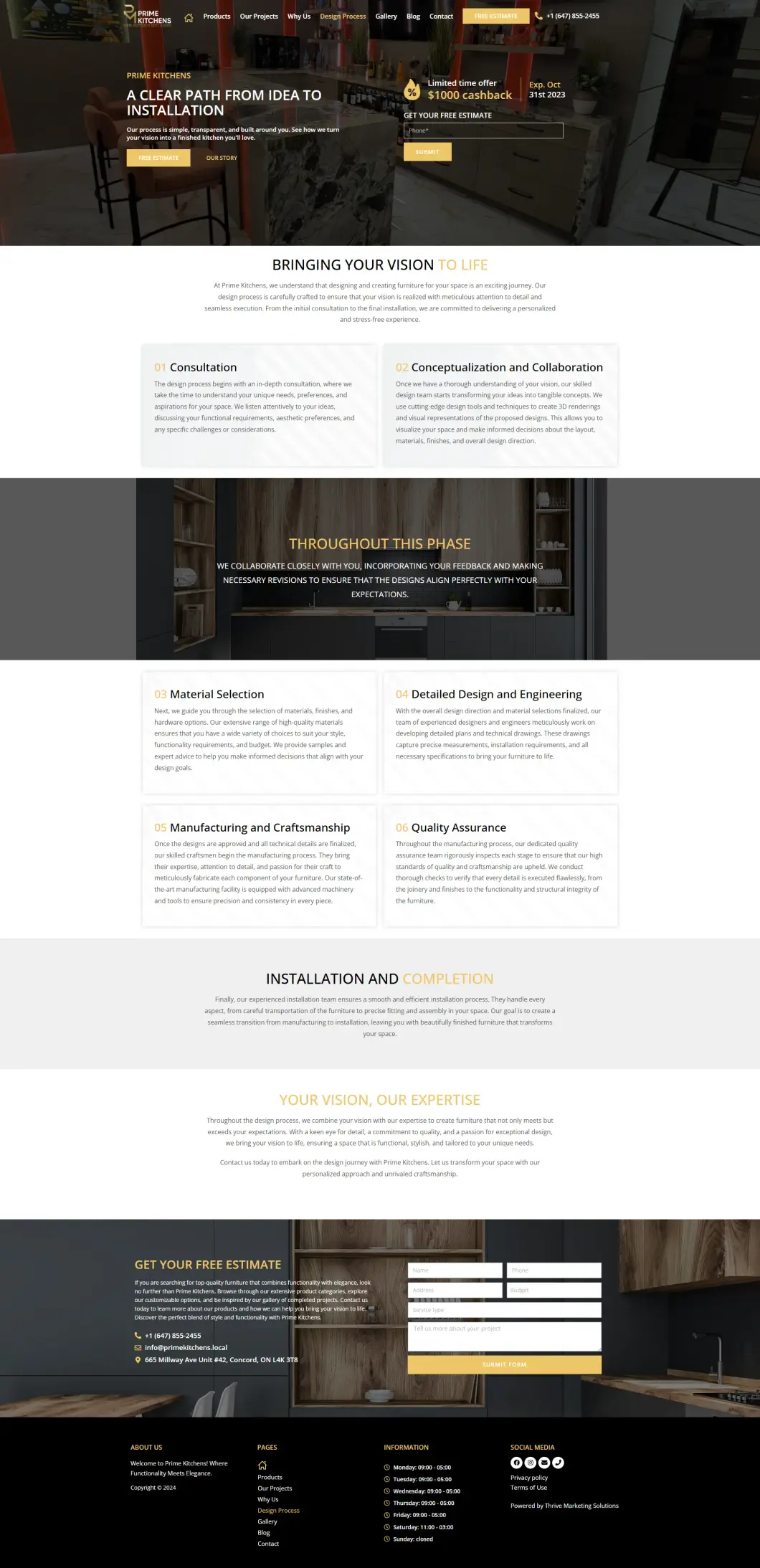 Page consacrée au processus de conception sur le site Web de Prime Kitchens
