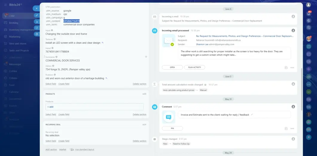 Bitrix24 UTM source tracking