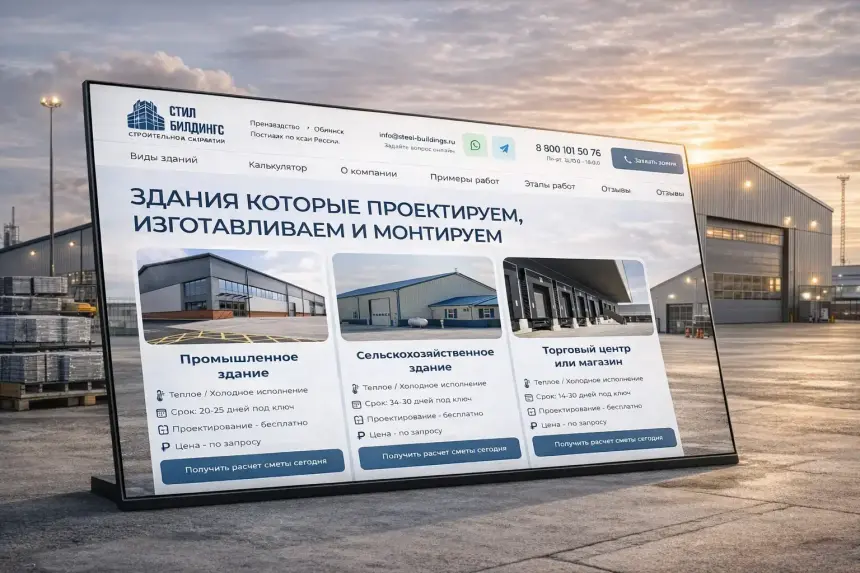 Project examples section of the steel building landing page