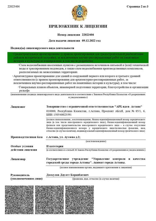 Приложение к лицензии