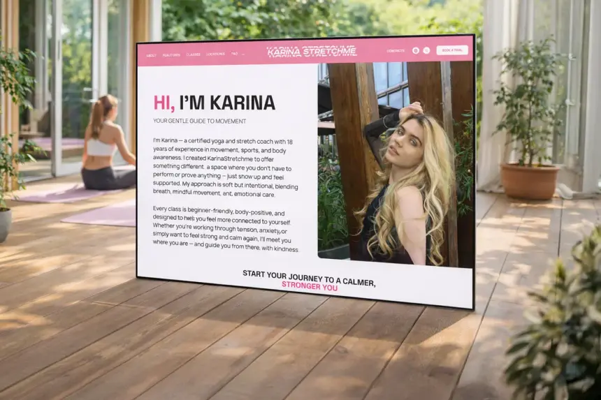 Karina Stretch Me website on a laptop
