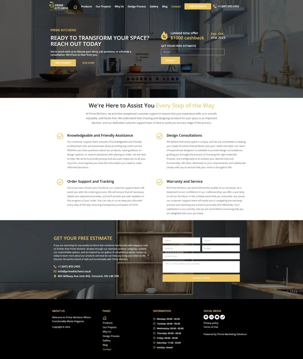 Page Contact du site Web de Prime Kitchens