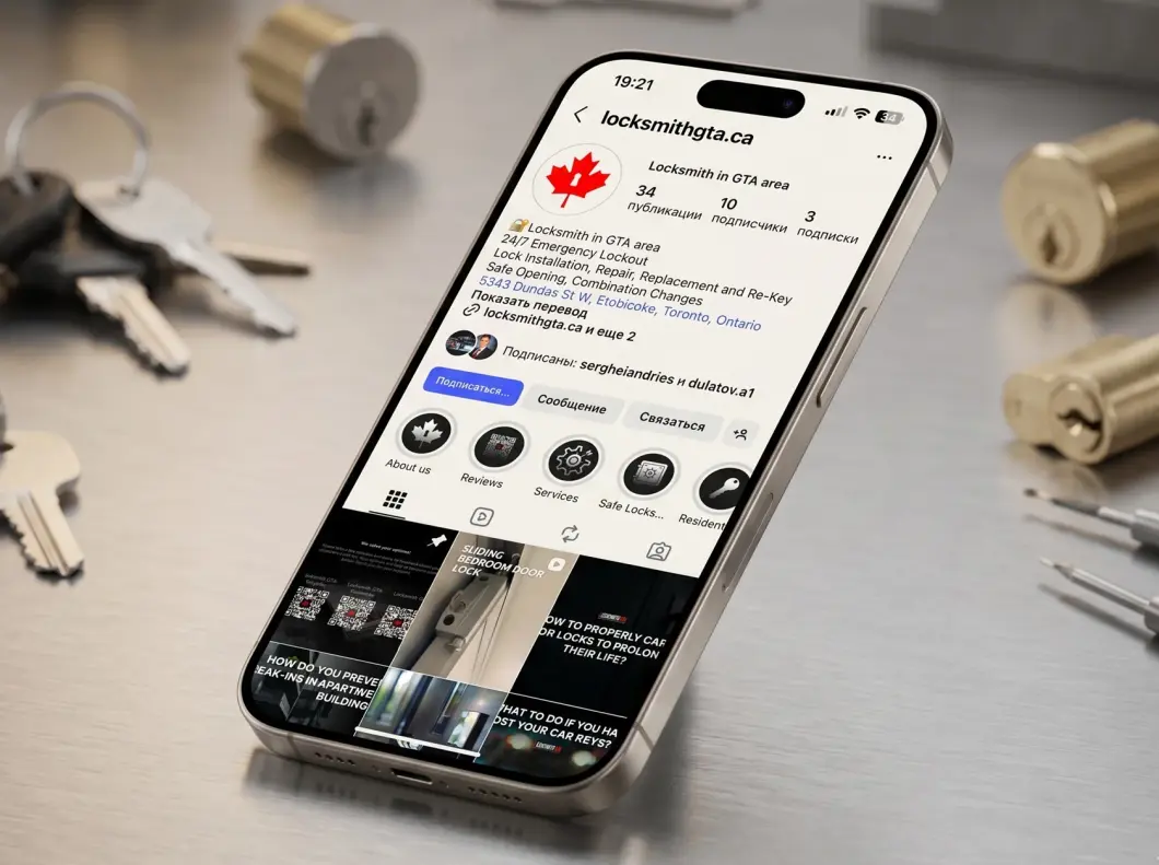 Locksmith GTA Instagram profile on a phone