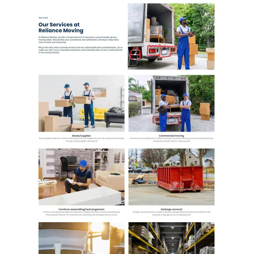 Moving services catalogue of Reliance Moving