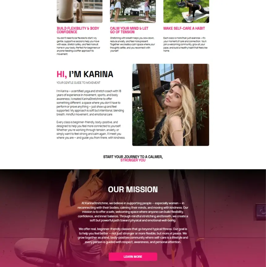 Class formats on the Karina Stretch Me website