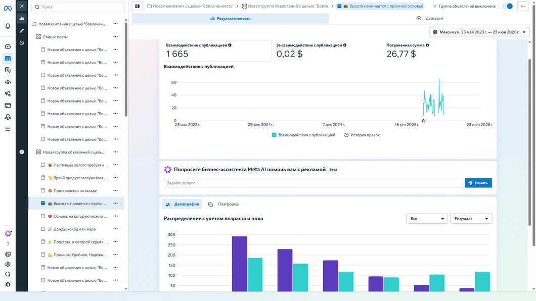 Meta Ads engagement and audience data