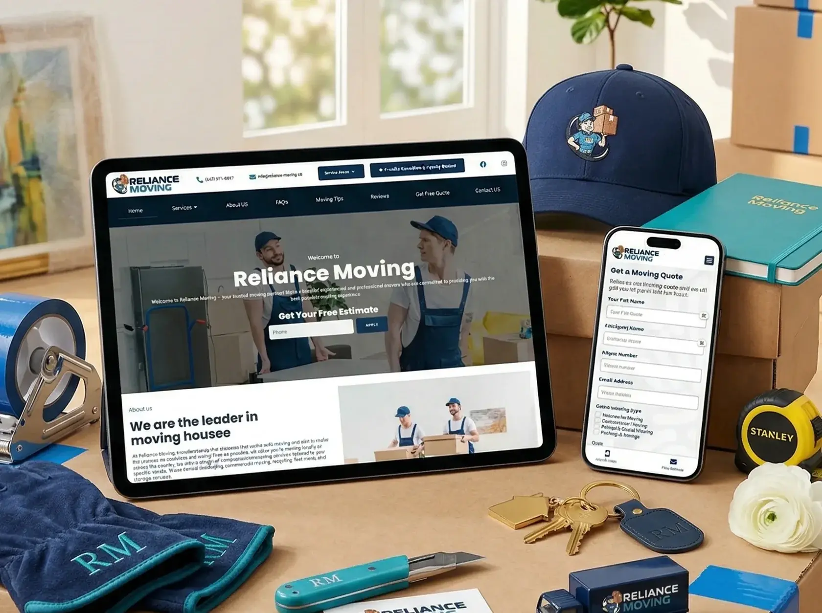 Reliance Moving website on a laptop