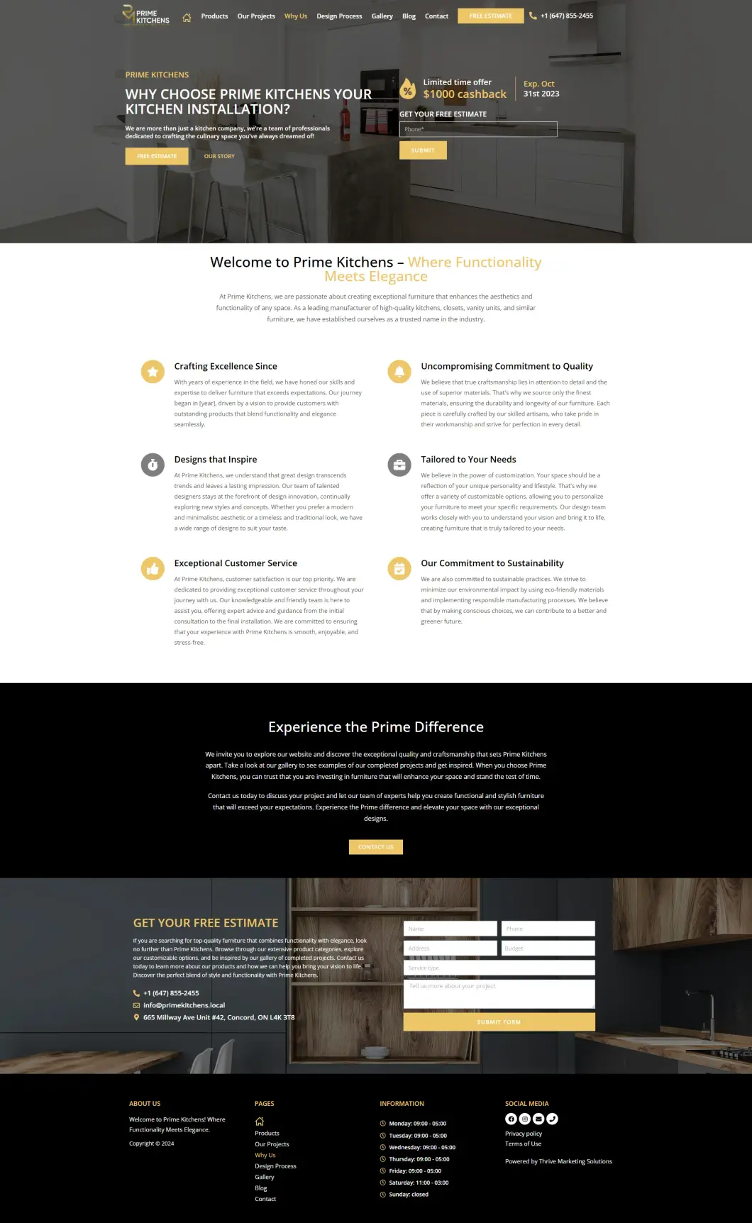 Page À propos du site Web de Prime Kitchens