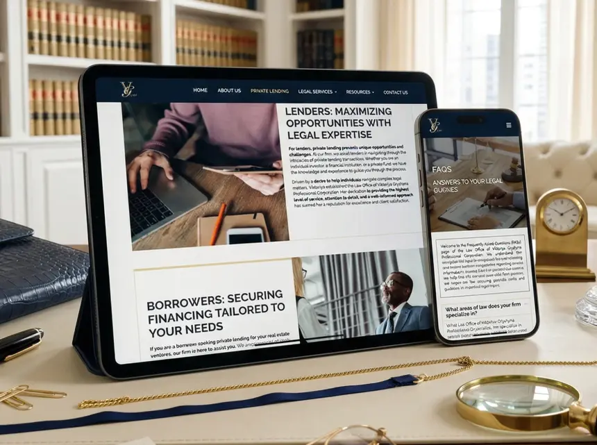 Private lending page of VG Law on a laptop