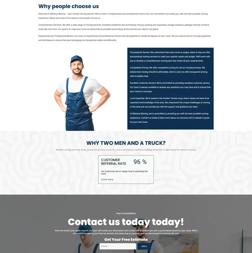 About section of the family moving company