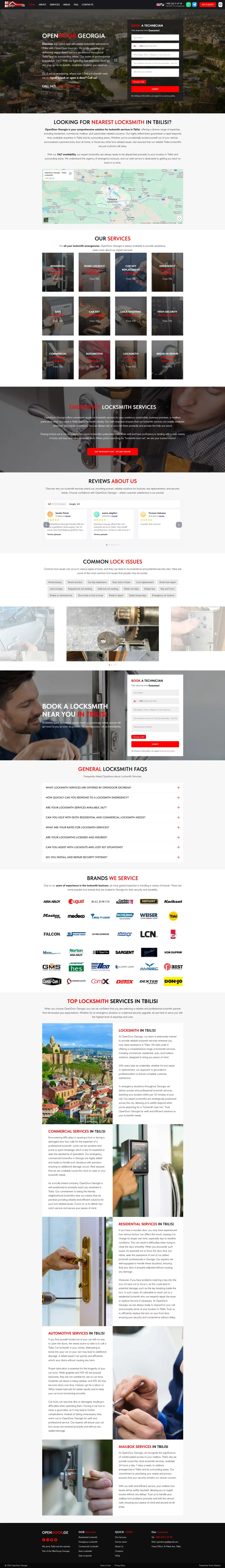 Full home page of OpenDoor.ge, 24/7 locksmith website in Tbilisi