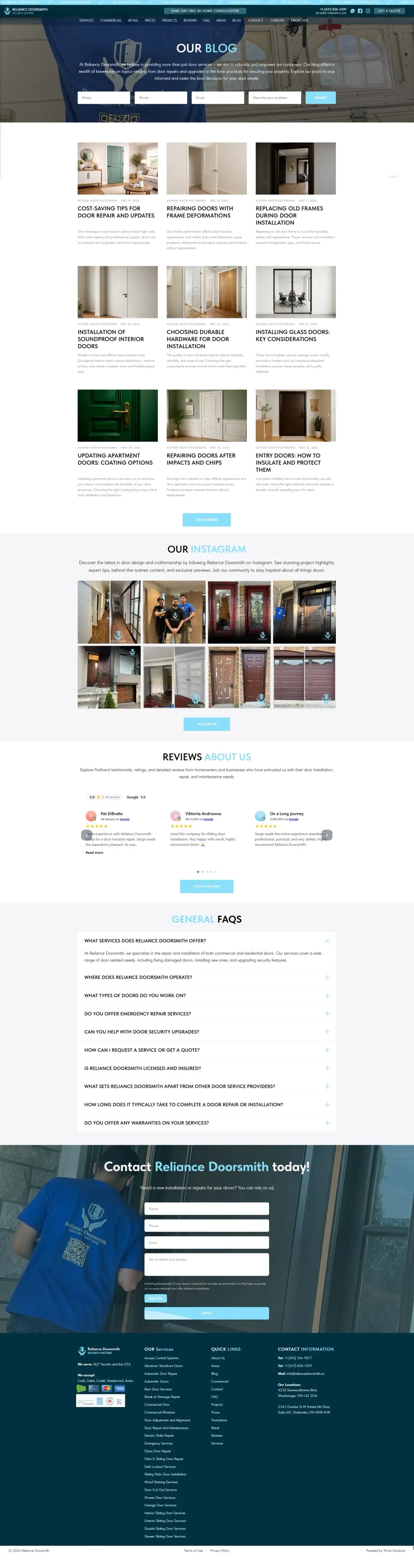 Page Blogue du site Web de Reliance Doorsmith