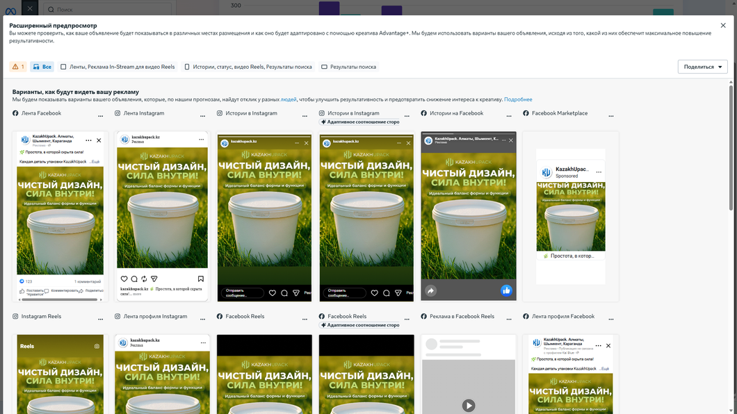 Meta Ads creatives for different placements