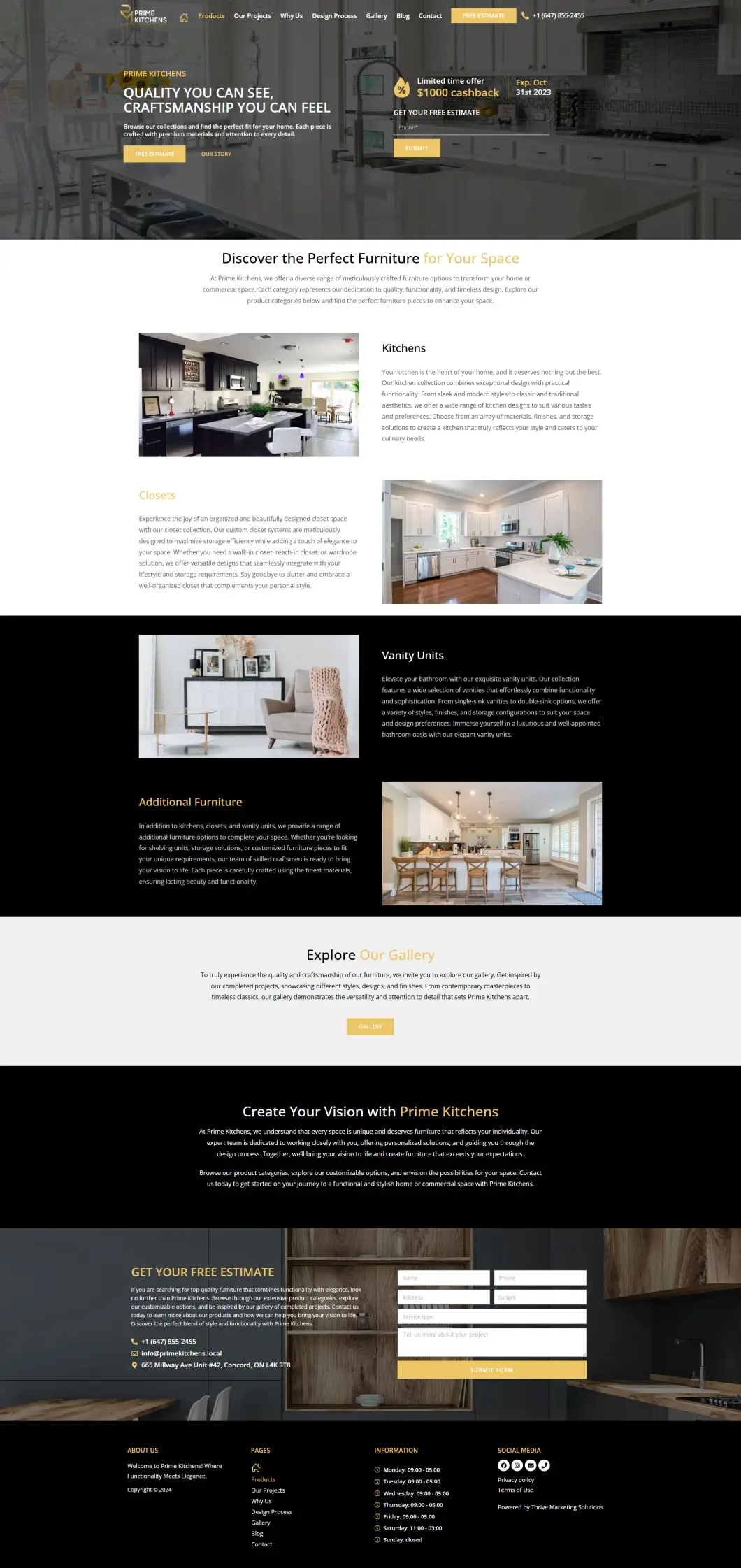 Page Produits du site Web de Prime Kitchens