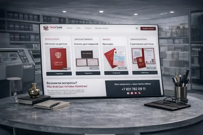 Tipograf Print catalogue on a laptop with printed products