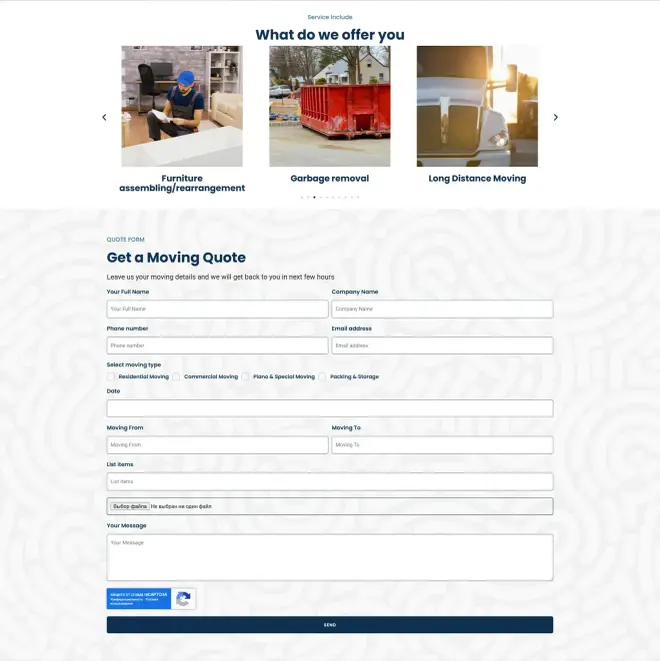 Free moving estimate form on the Reliance Moving website
