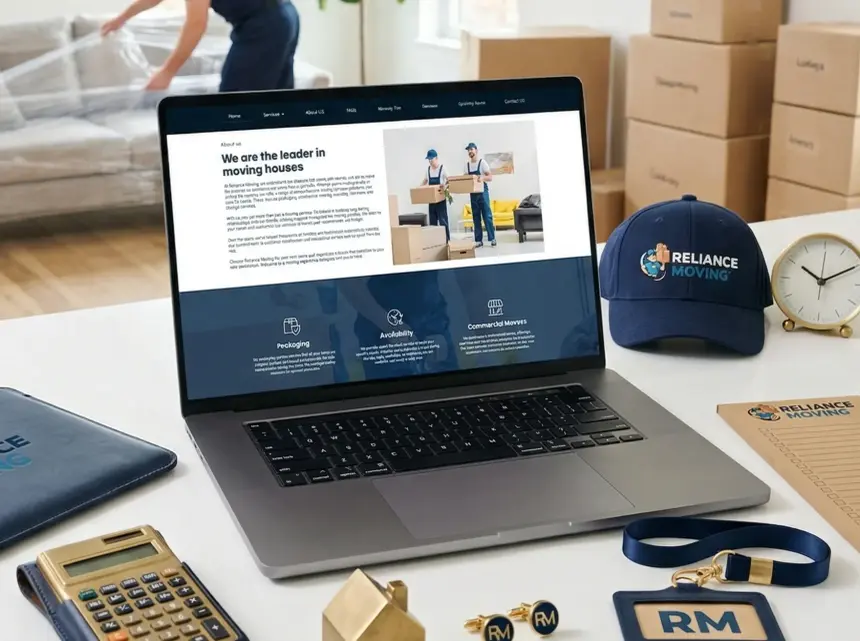 Reliance Moving home page on a laptop