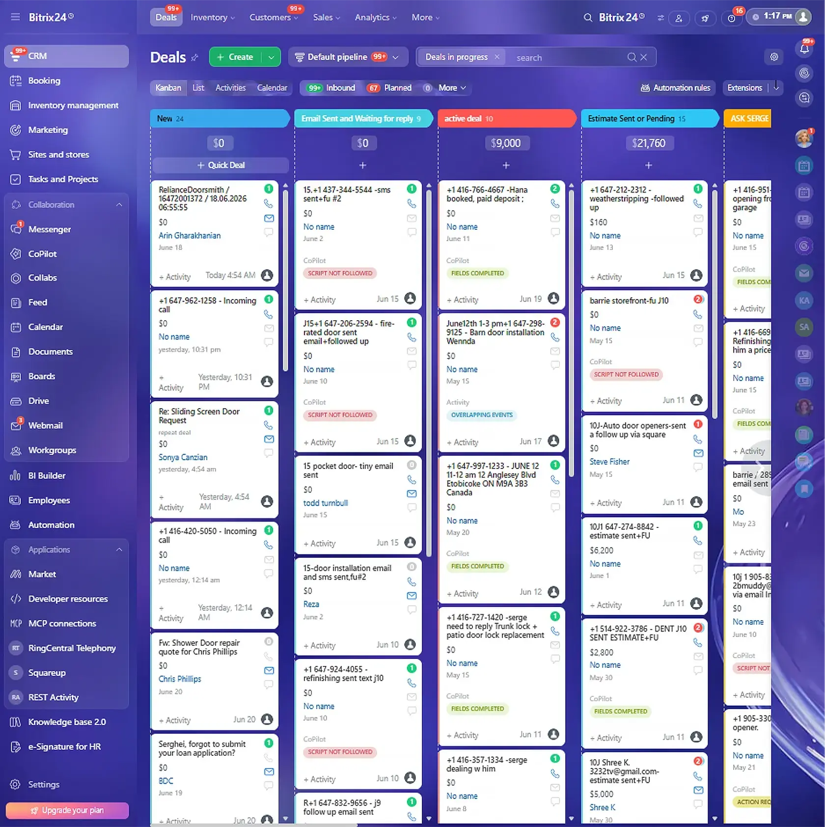 Bitrix24 CRM set up for Reliance Doorsmith by Thrive Solutions
