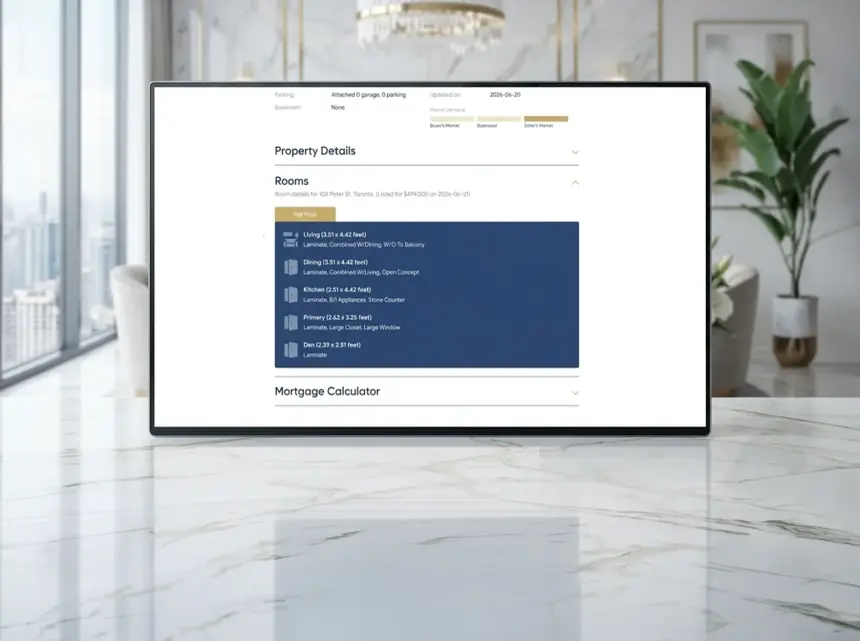 RashidCiRealty.com on a large screen in a modern home