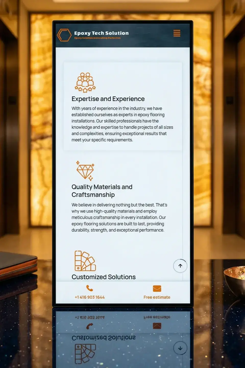 Epoxy Tech Solution mobile website on a phone