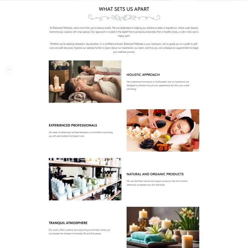 What we offer section of the Balanced Wellness website