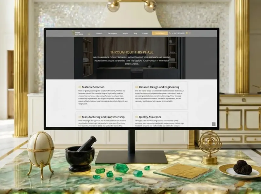 Page du processus de conception de Prime Kitchens sur un écran d’ordinateur de bureau