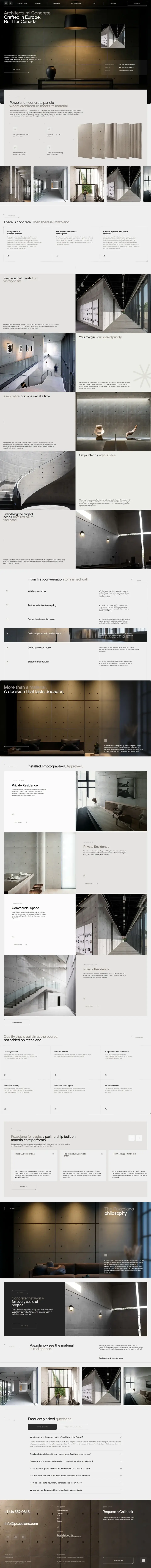 Full home page of Pozzolano.com, architectural concrete panel website