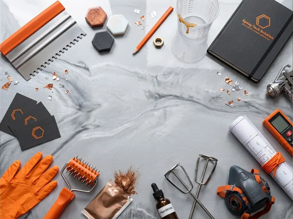 Epoxy Tech Solution brand identity in orange and graphite